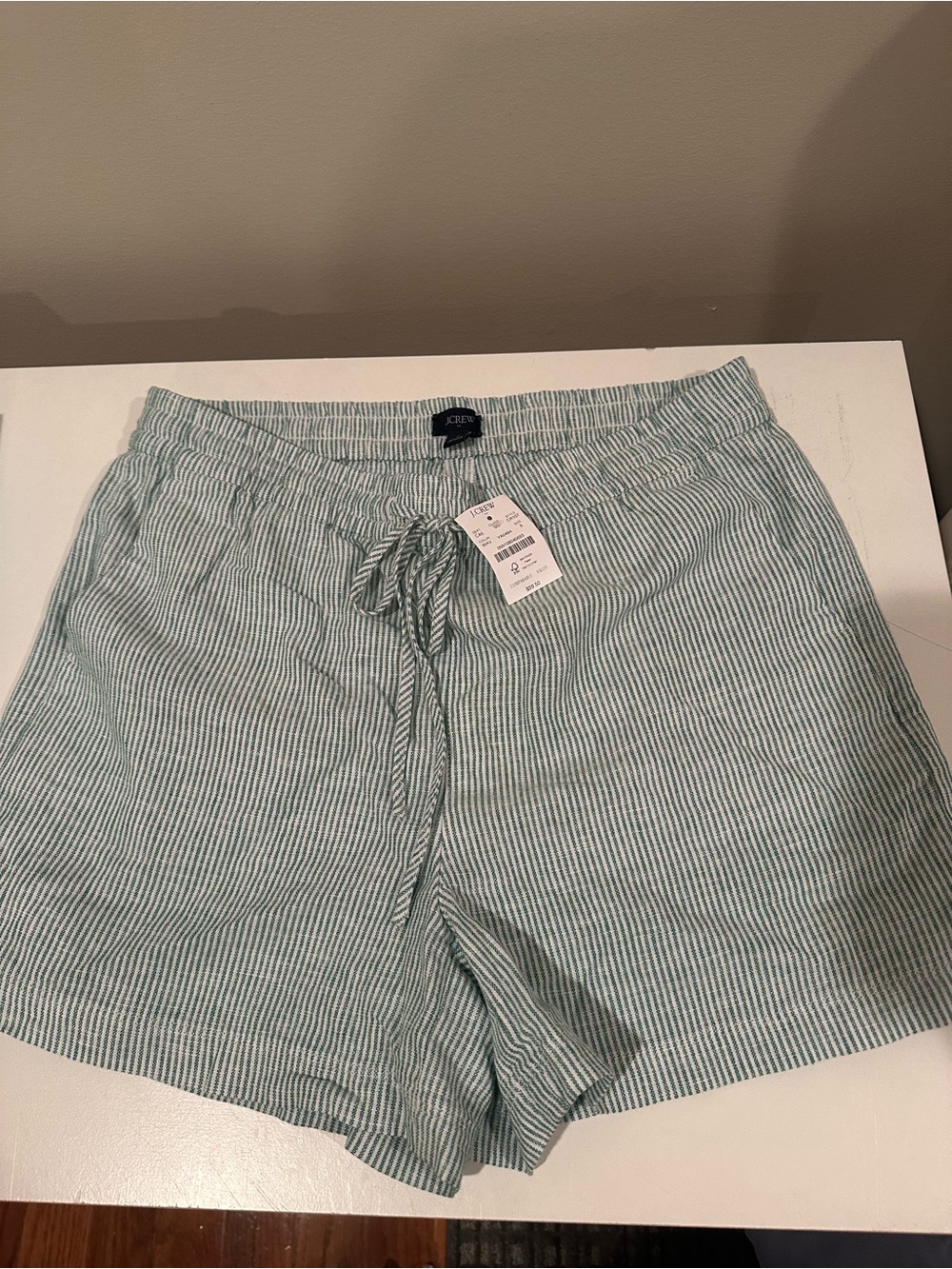 J. Crew women’s Drawstring Shorts - Light green/White